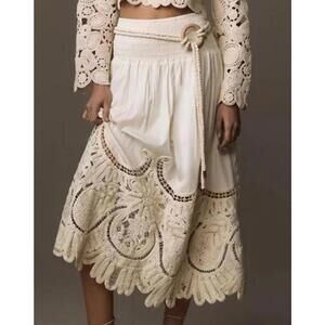 $328 NWT Anthropologie Love The Label Boho Crochet Hem Maxi Skirt Size XS/S/Med*